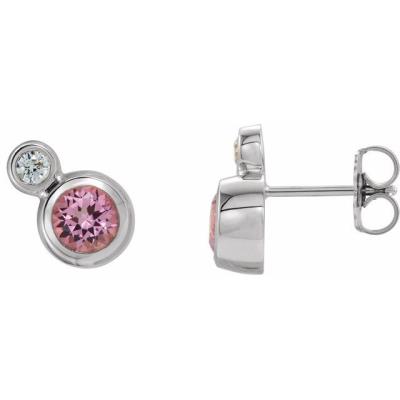14K White Pink Tourmaline & .03 CTW Diamond Earrings                 