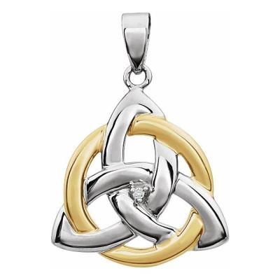14K White & Yellow Gold .004 CT Diamond Celtic-Inspired Trinity Pendant 