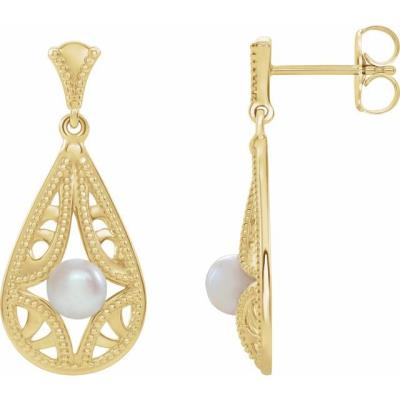 14K Yellow Gold Freshwater Cultured Pearl Vintage-Inspired Earrings  