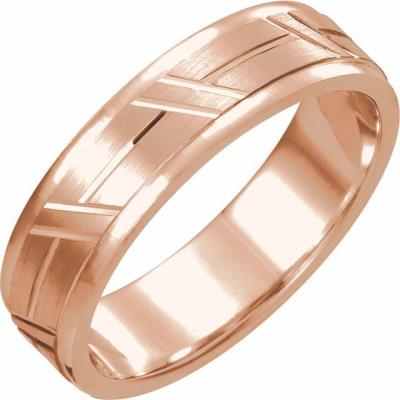 Mens 14K Rose 6 mm Grooved Band Size 10