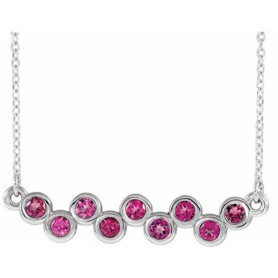 14K White Pink Tourmaline Bezel-Set Bar 16-18" Necklace        