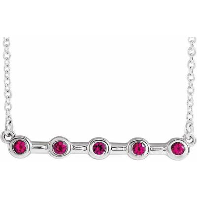14K White Chatham® Created Ruby Bezel-Set Bar 16" Necklace 