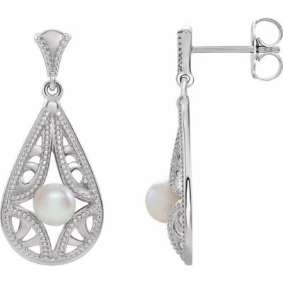 14K White Freshwater Cultured Pearl Vintage-Inspired Earrings  
