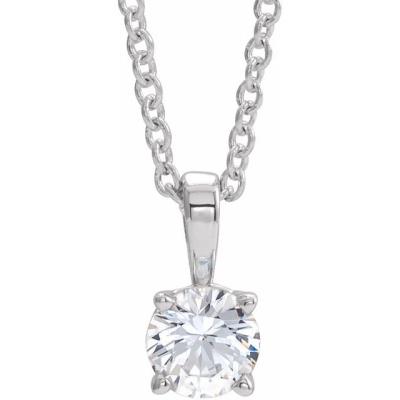 14K White 4 mm Round White Sapphire Birthstone 16-18" Necklace