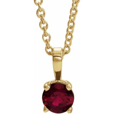 14K Yellow Gold 6 mm Round Chatham® Lab-Created Ruby Birthstone 16-18" Necklace
