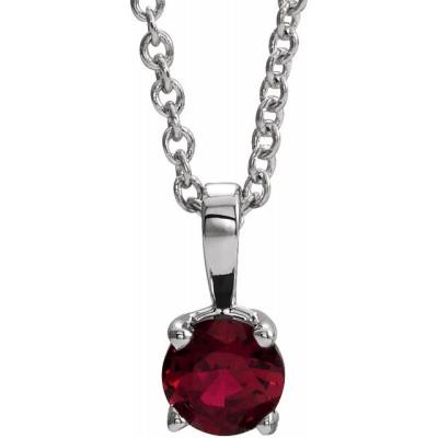 14K White 4 mm Round Chatham® Lab-Created Ruby Birthstone 16-18" Necklace