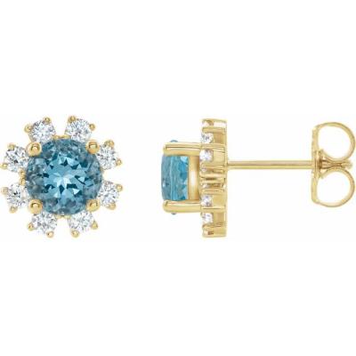 14K Yellow Gold Blue Zircon & 1/2 CTW Diamond Earrings