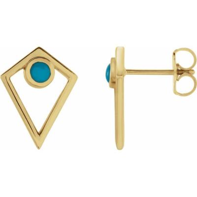 14K Yellow Gold Turquoise Cabochon Pyramid Earrings   