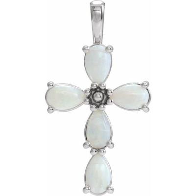 Sterling Silver Cabochon White Opal Cross Pendant