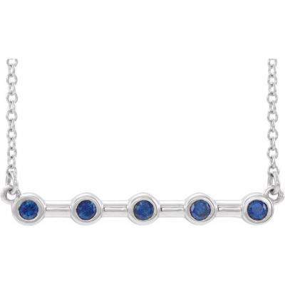 14K White Chatham® Created Blue Sapphire Bezel-Set Bar 16" Necklace 