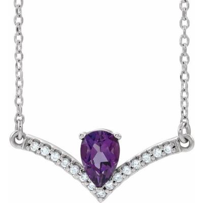 Ladies 14K White Amethyst & .08 CTW Diamond 18" Necklace              