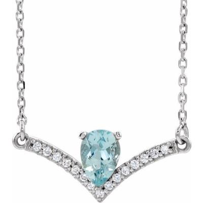 Ladies 14K White Aquamarine & .08 CTW Diamond 16" Necklace            