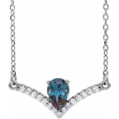 Ladies 14K White Chatham® Lab-Created Alexandrite & .08 CTW Diamond 18" Necklace      