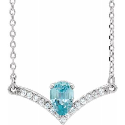 Ladies 14K White Blue Zircon & .08 CTW Diamond 18" Necklace        