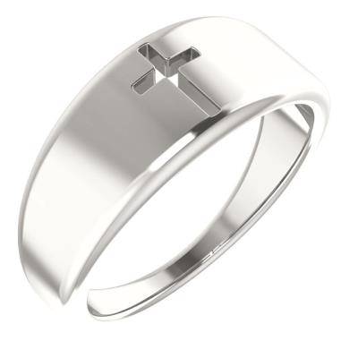 Ladies 14K White Pierced Cross Ring  