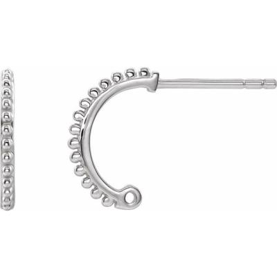 14K White Beaded J-Hoop Earring Top