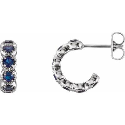 14K White Chatham® Lab-Created Sapphire Hoop Earrings