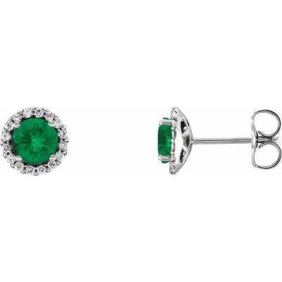 14K White Chatham® Lab-Created Emerald & 1/6 CTW Diamond Earrings       