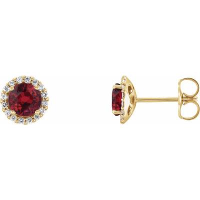 14K Yellow Gold Chatham® Lab-Created Ruby & 1/6 CTW Diamond Earrings  