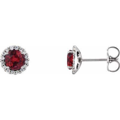 14K White Chatham® Lab-Created Ruby & 1/6 CTW Diamond Earrings   