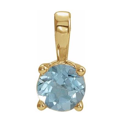 14K Yellow Gold 5 mm Round Aquamarine Birthstone Pendant