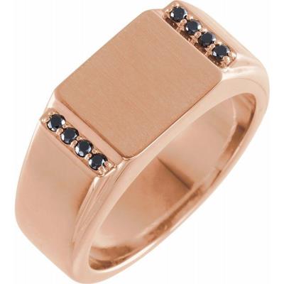 Mens 14K Rose 1/10 CTW Black Diamond 11.5x10 mm Rectangle Signet Ring