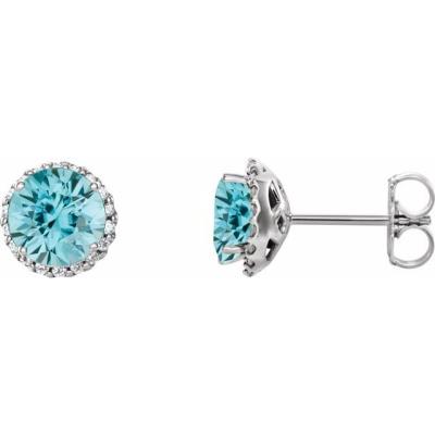 14K White Blue Zircon & 1/8 CTW Diamond Earrings                                                            