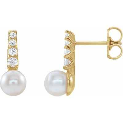14K Yellow Gold Freshwater Cultured Pearl & 1/6 CTW Diamond Earrings 