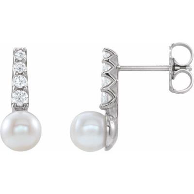 14K White Freshwater Cultured Pearl & 1/6 CTW Diamond Earrings 