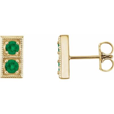 14K Yellow Gold Emerald Two-Stone Earrings           