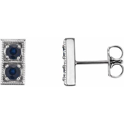 14K White Blue Sapphire Two-Stone Earrings               