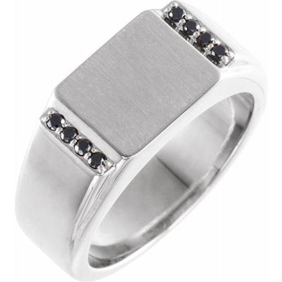 Mens Sterling Silver 1/10 CTW Black Diamond 11.5x10 mm Rectangle Signet Ring