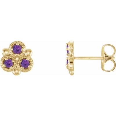 14K Yellow Gold Amethyst Three-Stone Earrings          