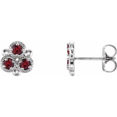14K White Chatham® Created Ruby Three-Stone Earrings  