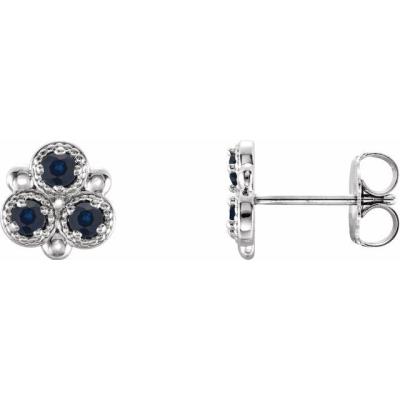 14K White Chatham® Created Blue Sapphire Three-Stone Earrings  