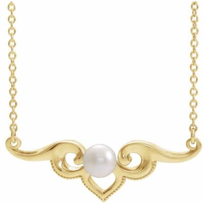 14K Yellow Gold Freshwater Cultured Pearl Bar 18" Necklace