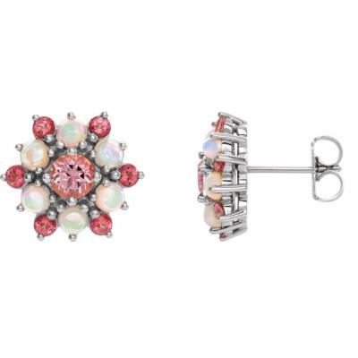 14K White Pink Topaz & Ethiopian Opal Cabochon Earrings