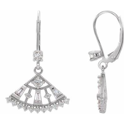 14K White 3/4 CTW Diamond Lever Back Fan Earrings