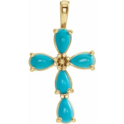 14K Yellow Gold Cabochon Turquoise Cross Pendant