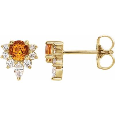14K Yellow Gold Citrine & 1/6 CTW Diamond Earrings