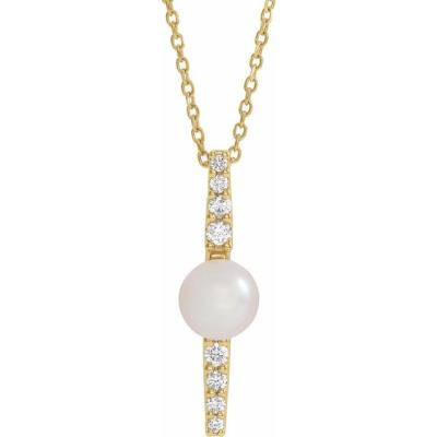 14K Yellow Gold Freshwater Cultured Pearl & 1/6 CTW Diamond 16-18" Necklace