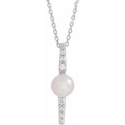 14K White Freshwater Cultured Pearl & 1/6 CTW Diamond 16-18" Necklace