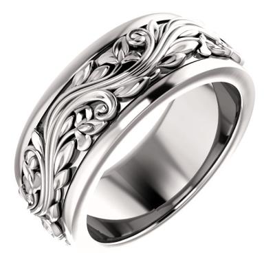 Ladies 14K White 7 mm Scroll Band   Size 5