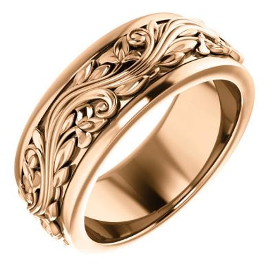 Ladies 14K Yellow Gold 7 mm Scroll Band   Size 6