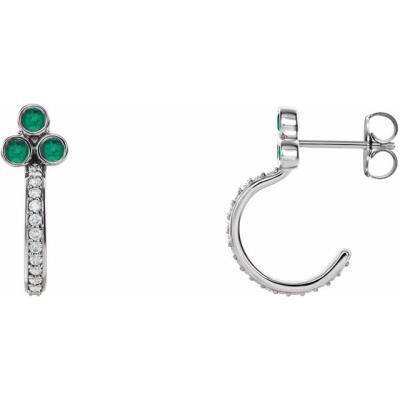 14K White Emerald & 1/4 CTW Diamond J-Hoop Earrings