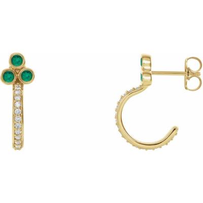14K Yellow Gold Emerald & 1/4 CTW Diamond J-Hoop Earrings