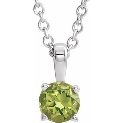 14K White 4 mm Round Peridot Birthstone 16-18" Necklace