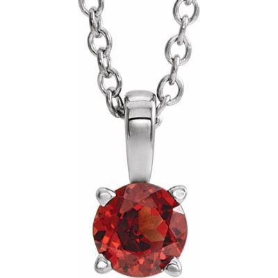 14K White 4 mm Round Mozambique Garnet Birthstone 16-18" Necklace 