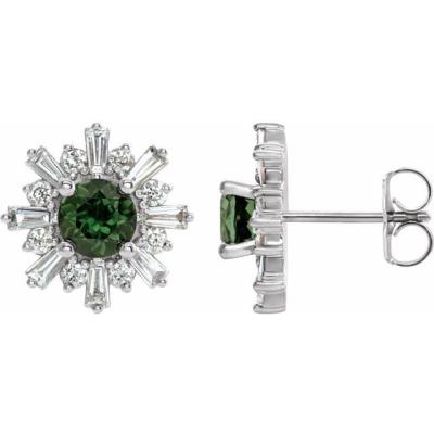 14K White Green Tourmaline & 3/4 CTW Diamond Earrings 