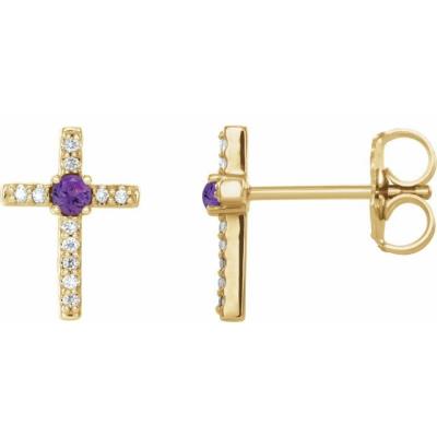 14K Yellow Gold Amethyst & .06 CTW Diamond Cross Earrings   
